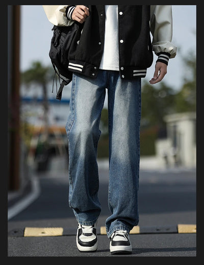 2025 New Men's Baggy Casual Jeans Male High Street Straight Leg Denim Pants American Classic Retro Autumn Casual Long Trousers