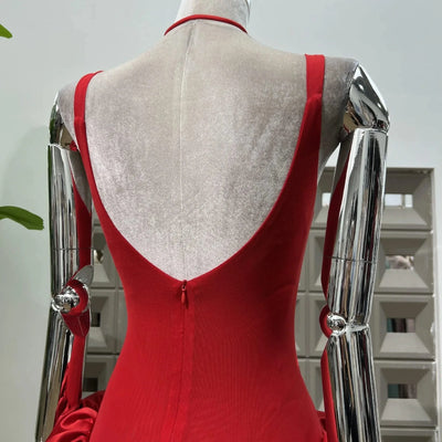Women's Summer Dress Red Strapless High Waist Party Outfits Sexy Backless Evening Dresses Luxury Short Dress fashion prom gowns