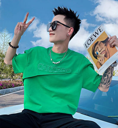 Top T Shirt for Men Man Tee Shirts Green Plain Slim Fit Clothing Streetwear Alphabet Rock Ordinary Katoen Hip Hop Cheap New In S