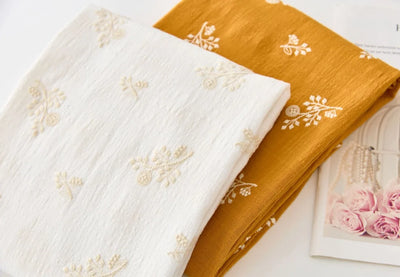 140x50cm Embroidered Slub Cotton Linen Fabric Clothing Sewing Fabric, Diy Women's Dress Forest Flower Cloth