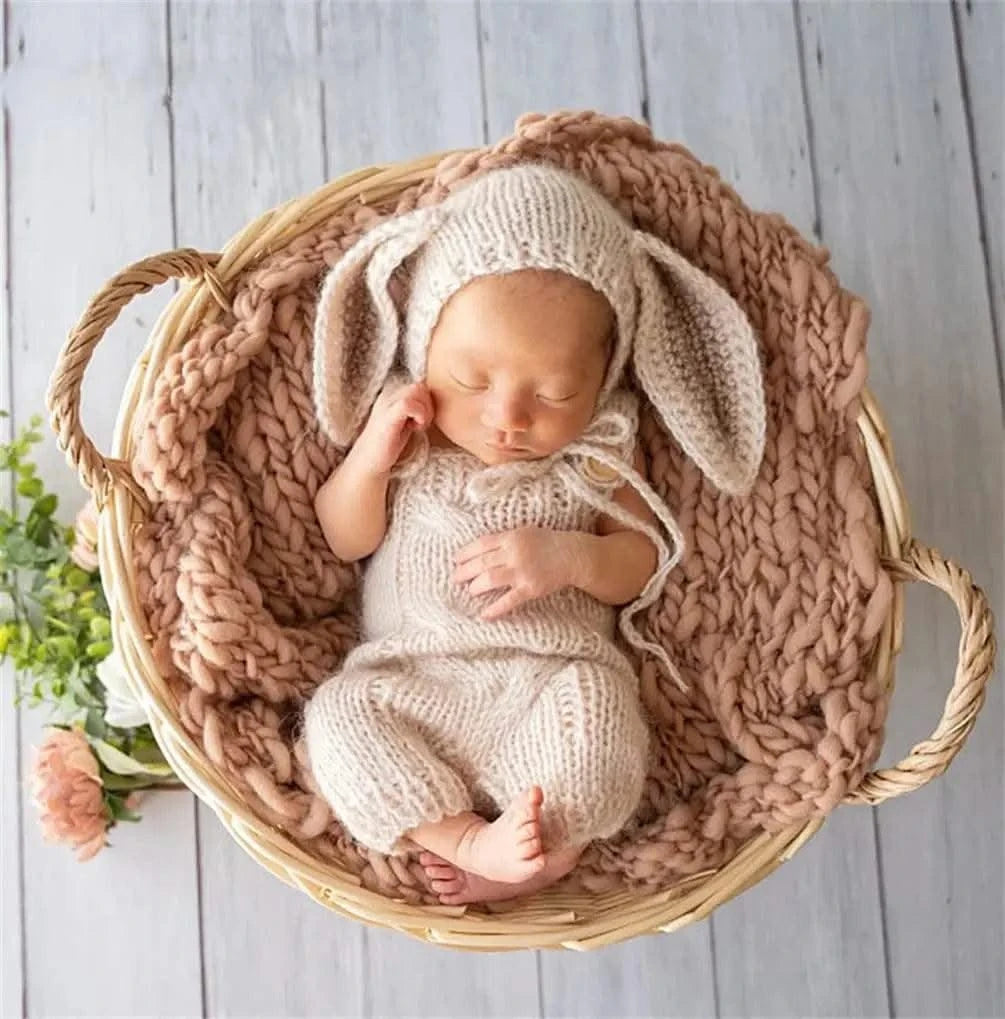 Bunny Rabbit Crochet Knitted Photography Props| Newborn Baby Outfits| Hat, Diaper Pants Costume| Unisex Infant