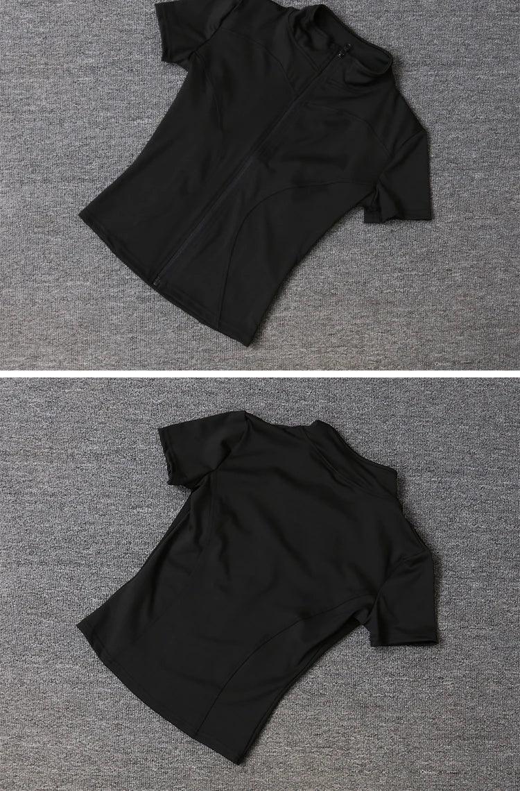 Women sport wear Slim Fit Polyester Quick-drying Full Zip Outdoor Fitness Running Tights Short Sleeves Women's Yoga Wear