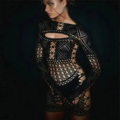 Sex Dress Jumpsuit with hollowed out tight lace and sexy hip hugging skirt casual women's long dresses daring lingerie woman xxx