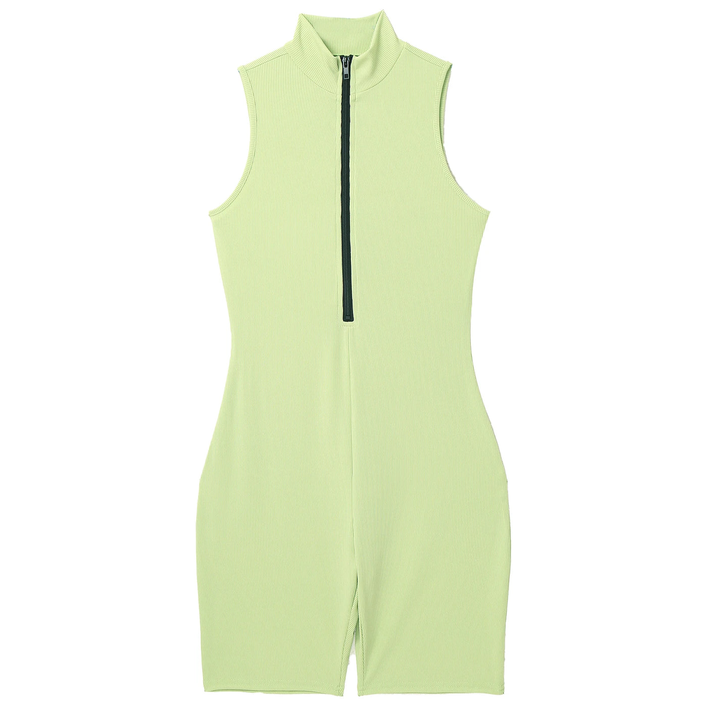Womens Athletic Tank Bodysuit Sleeveless Front Half Zip Shorts Jumpsuit Leotard Gym Yoga Workout Cycling Sportswear Swimsuit