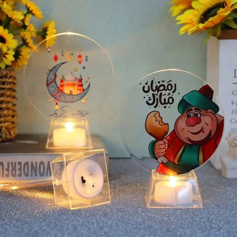 Muslim Ramadan Festival  Decorative Lamp Cartoon Pattern Acrylic LED Candle Night Light for Home Bedroom Atmosphere Decor