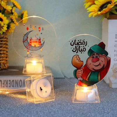 Muslim Ramadan Festival  Decorative Lamp Cartoon Pattern Acrylic LED Candle Night Light for Home Bedroom Atmosphere Decor