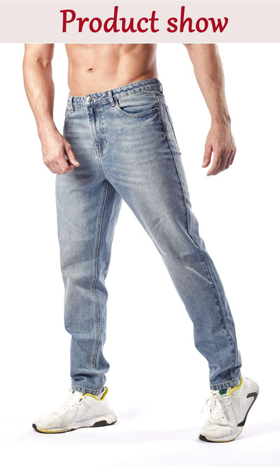 Men's Straight Leg Denim Jeans Male Casual Mid-Waist with Pockets Pants Non-Stretching Outdoor Cotton Fashion Trousers AM-4