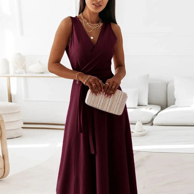Women's Elegant Solid long dresses Casual Sleeveless High Waist Sexy Evening Formal dresses Fit And Flare Dresses For Women