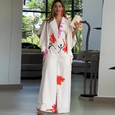 Jumpsuits for Woman Summer Printing Three Quarter Sleeves V Neck Jumpsuits Fashionable Casual Loose Women's Wide-leg Jumpsuit