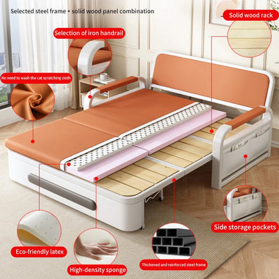 Wide 108cm Single person Bed Apartment Bedroom Living Room Folding 5cm sponge+2cm latex Telescopic Home Sofa Bed Dual-Purpose