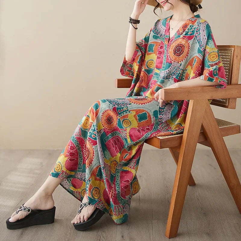 Summer Dress for Women Clothing Streetwear Ethnic Style Bohemian Beach Vintage Clothes Casual Fashion Harajuku Loose Streetwear