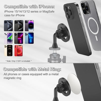 Magnetic Phone Tripod Mount Adapter with 1/4"-20 Hole for MagSafe for iPhone 16 15 14 13 12 Plus Pro Max Mini Case, Selfie Stick