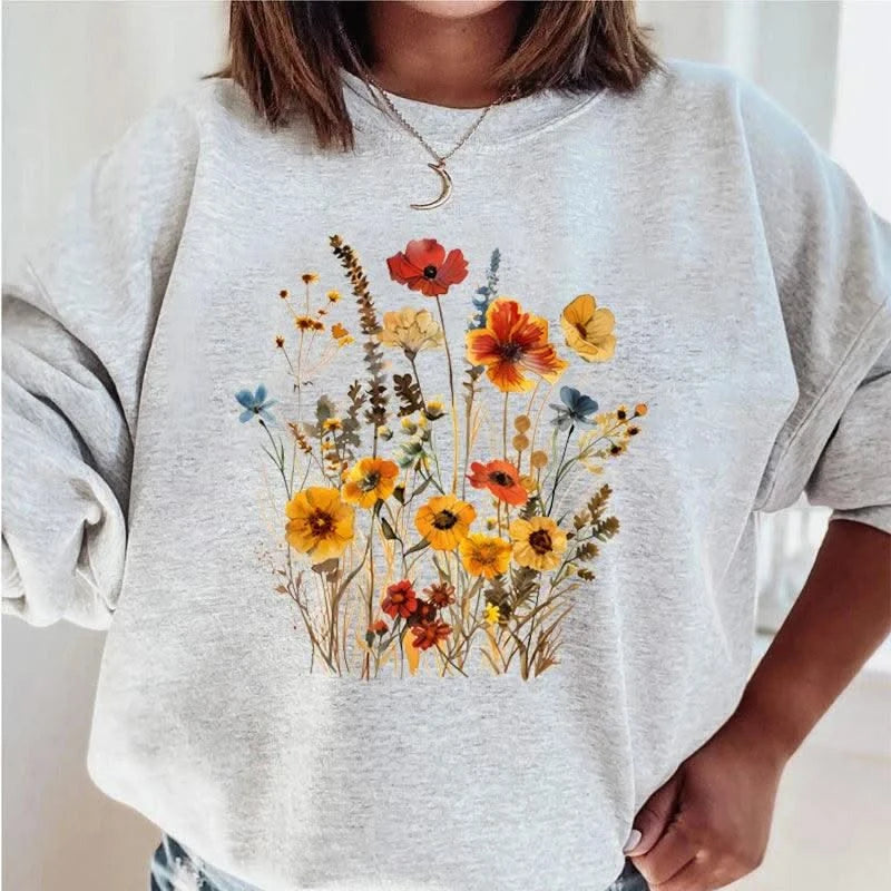 Women's Sweatshirts Wildflowers Boho Vintage Flower Design Hooded