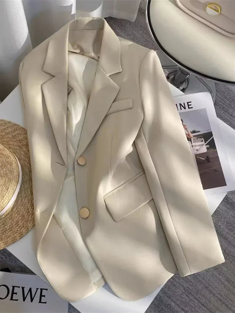 Women's Double Breasted Blazer Chic Office Lady Vintage Coat Fashion Notched Collar Long Sleeve Ladies Outerwear Stylish Tops