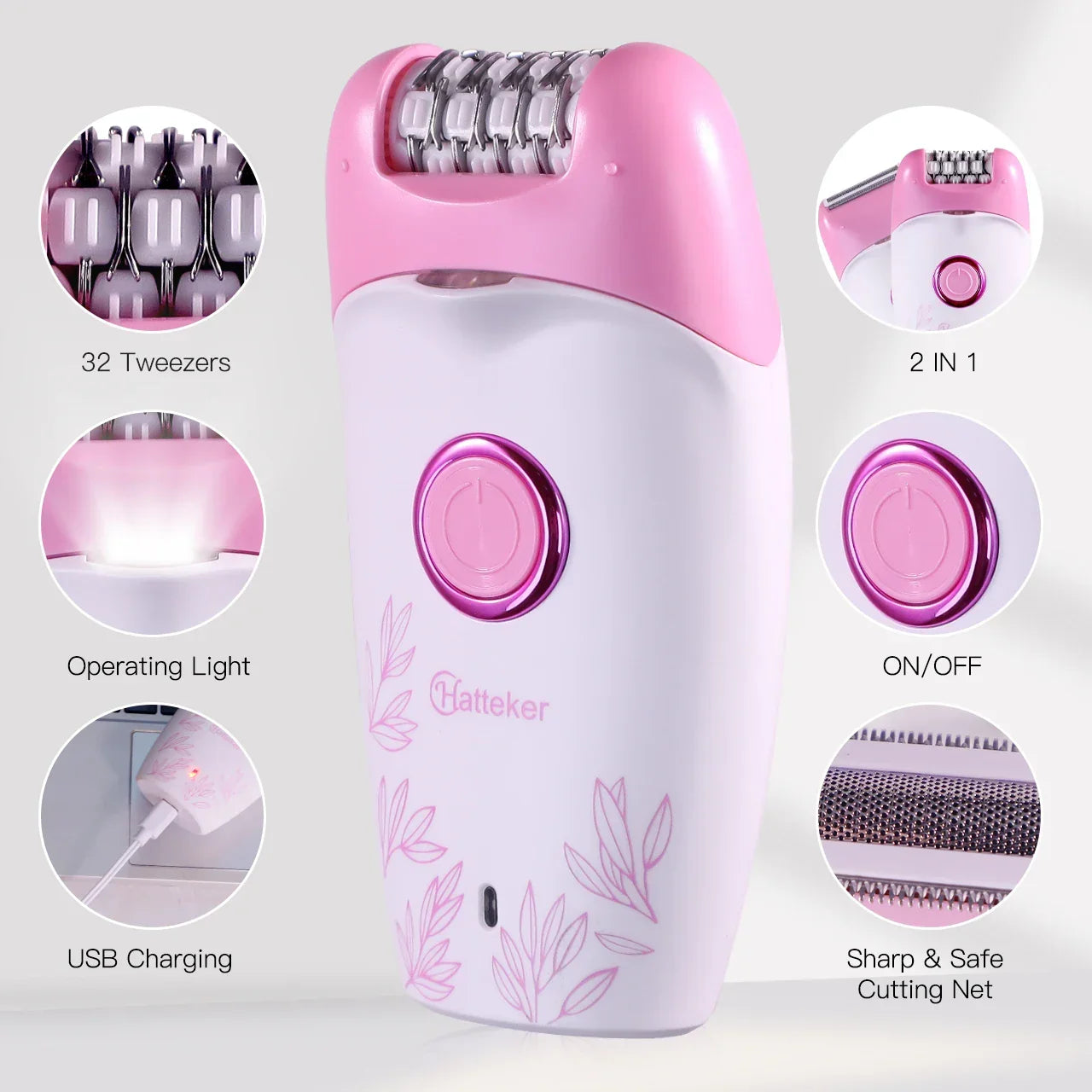Hatteker Electric Epilator for Women Facial Body Hair Removal Machine Legs Depilatory Tool for Skin Care Razor Shaver
