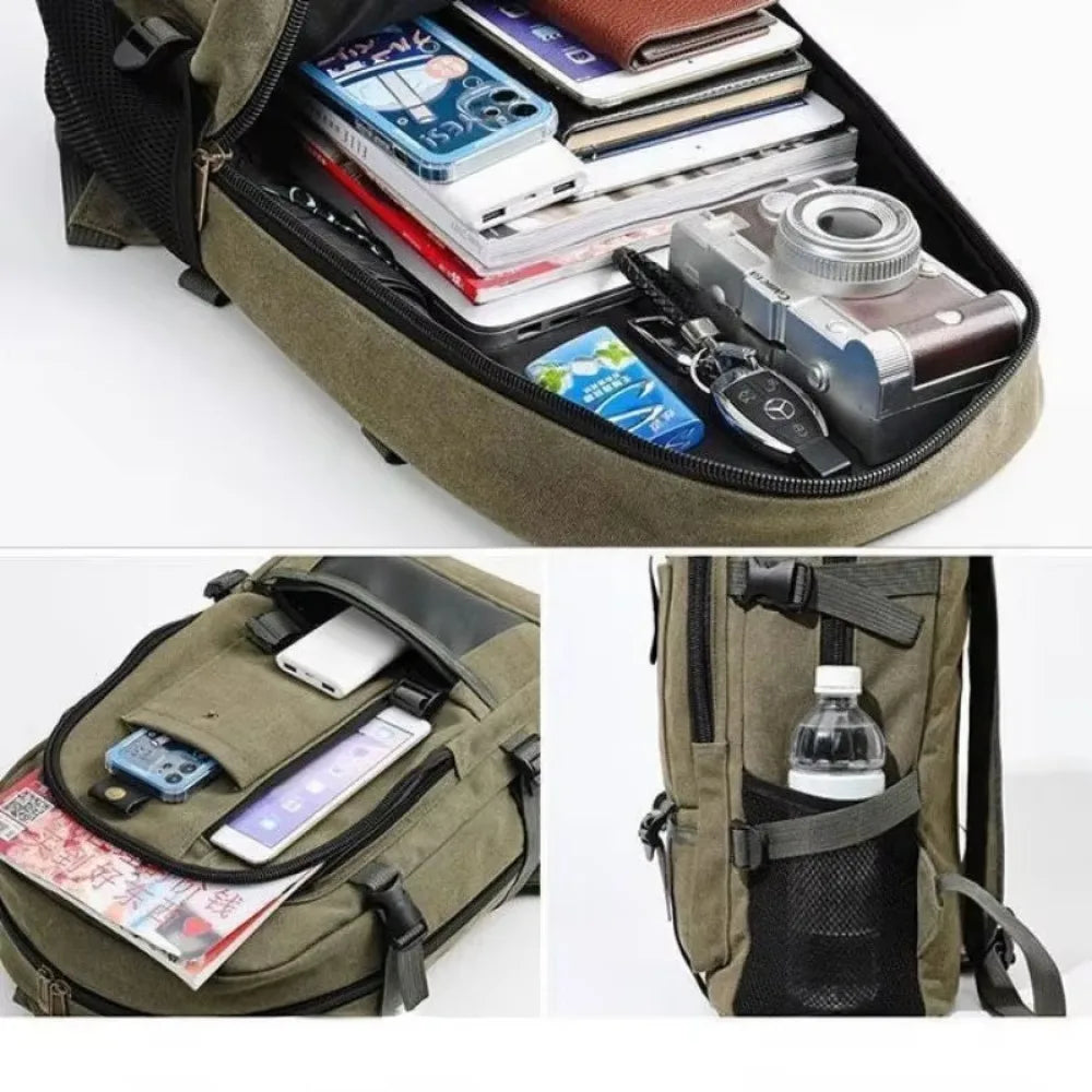 2023 Mountaineering Bag Backpack for Men Canvas Large Capacity High School Backpacks Outdoor Travel Camping Bag Computer Bag