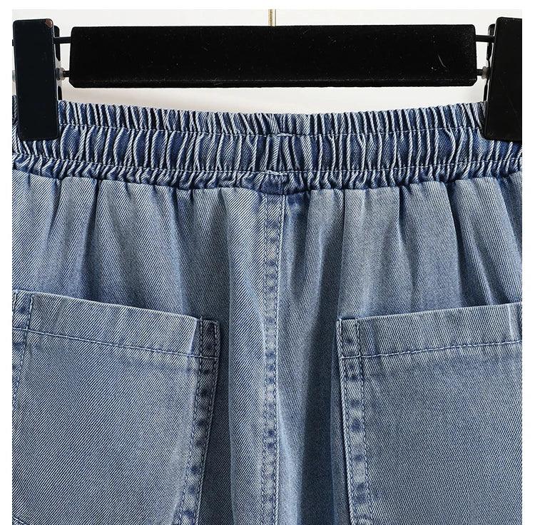 Plus Size Denim Shorts For Women 2024 Summer New Arrivals High Elastic Waist Soft Tencel Loose Blue Jeans Shorts Female Hot Sale