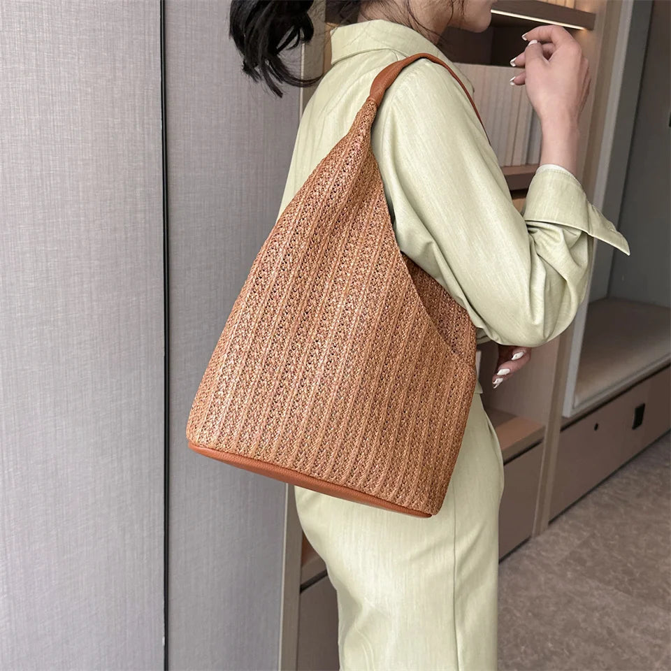 Fashion Straw Bag Designer Shoulder Bag Women Tote Summer Beach Vacation Bag Bohemian Shopping Pocket Crossover Sacos De Ombro