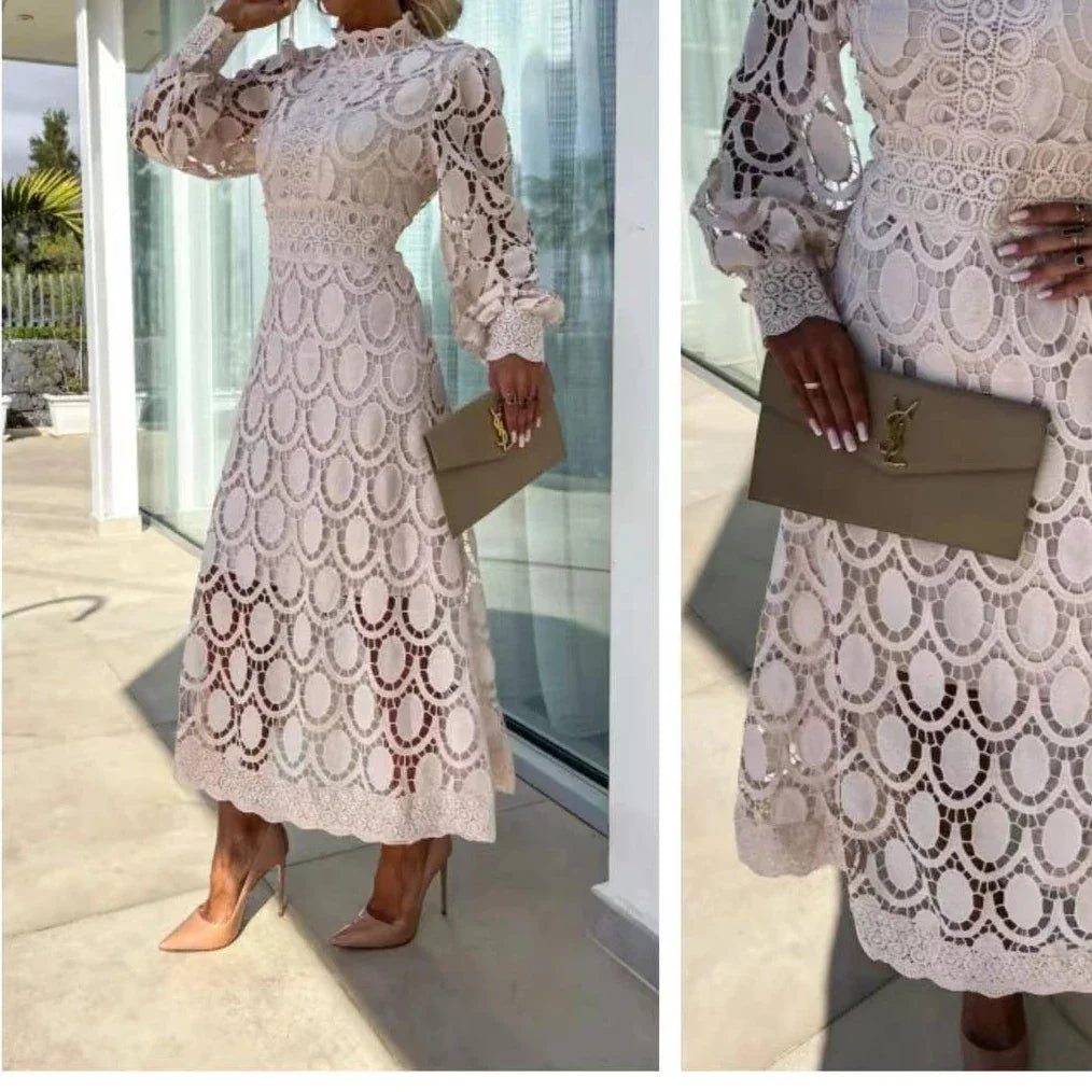 2024 Dresses for Women Party Puff Sleeve Long White Dress Lace High Waist Spring Elegant Y2k Evening Dress Formal Vestidos