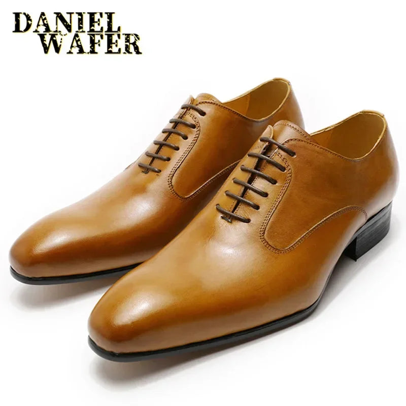 Luxury Brand Men's Oxford Shoes White Black Brown - Dress Office Wedding Formal Lace-Up Pointed Toe Leather Shoes