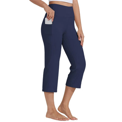 Women  Elastic High Waist 3/4 Pant Casual Active  Fit Wide Capris Leg Pants Trousers With Pockets Pants Woman брюки женские