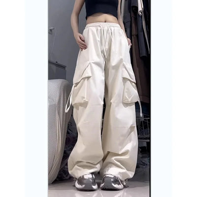 Women Cargo Pants High Waist Big Pocket Drawstring Trousers Vintage Streetwear Fashion Baggy Pants Female Casual Loose Sweatpant