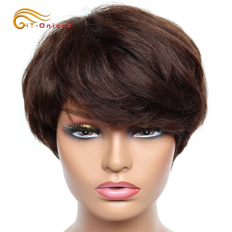 Cheap Human Hair Wigs Short Bob Pixie Cut Wig Human Hair For Women perruque cheveux humain Brazilian Colored Wig Machine Made