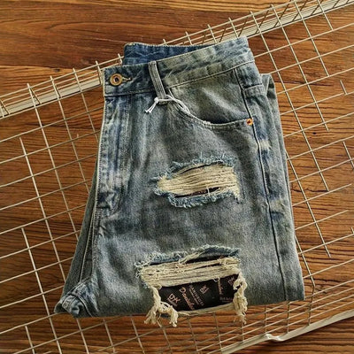 Mens Jeans Ripped Casual Pants Autumn Fashion Retro Streetwear Youth Campus Trend Wide Leg Straight Pants Men'S Clothing 2024