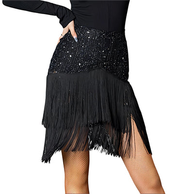 Womens Latin Dance Dress Women Adult Latin Dance Practice Dress Tap Dance Show Black Tassel Dress