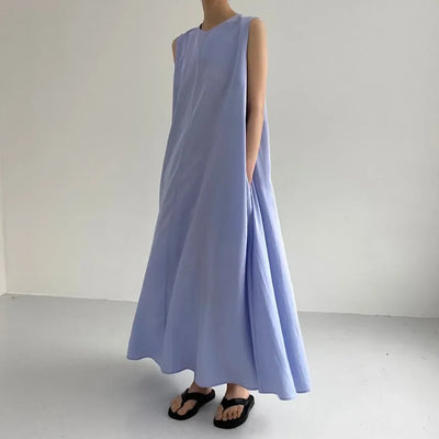 REALEFT Summer Women Maxi Dress 2024 New Solid Color Elegant Pockets Loose Waist Sleeveless Casual Summer Dresses Female