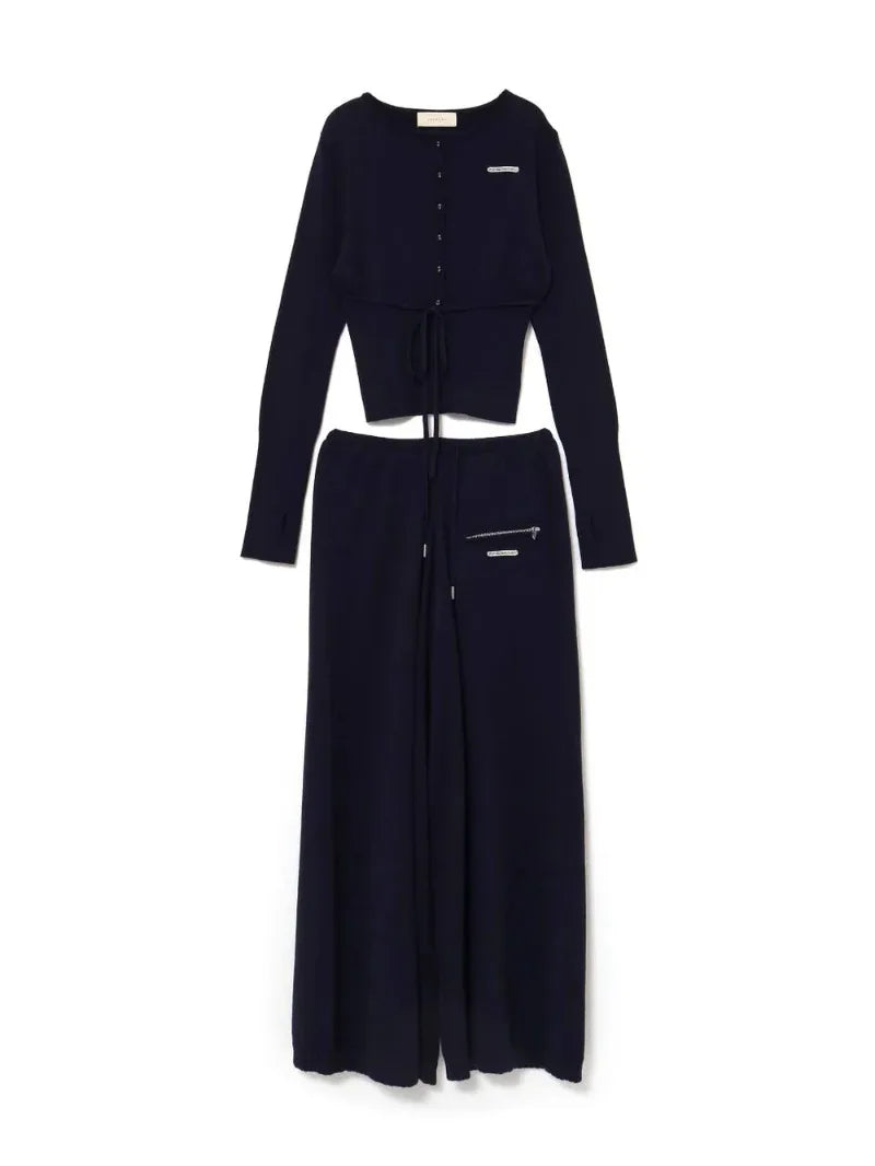 2025 Autumn Winter Japanese Style Sweet Slim Fit Knitted Cardigan Top Long Sleeves Wide Leg Casual Pants Set Outfits For Ladies