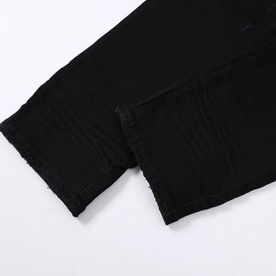 Fashion Designer Men Jeans High Quality Black Stretch Skinny Fit Leather Patched Ripped Jeans Men Y2K Brand Hip Hop Denim Pants