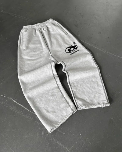 Harajuku embroidery pattern baggy pants retro loose sweatpants women joggers women pant leg zipper hip hop casual crop pants