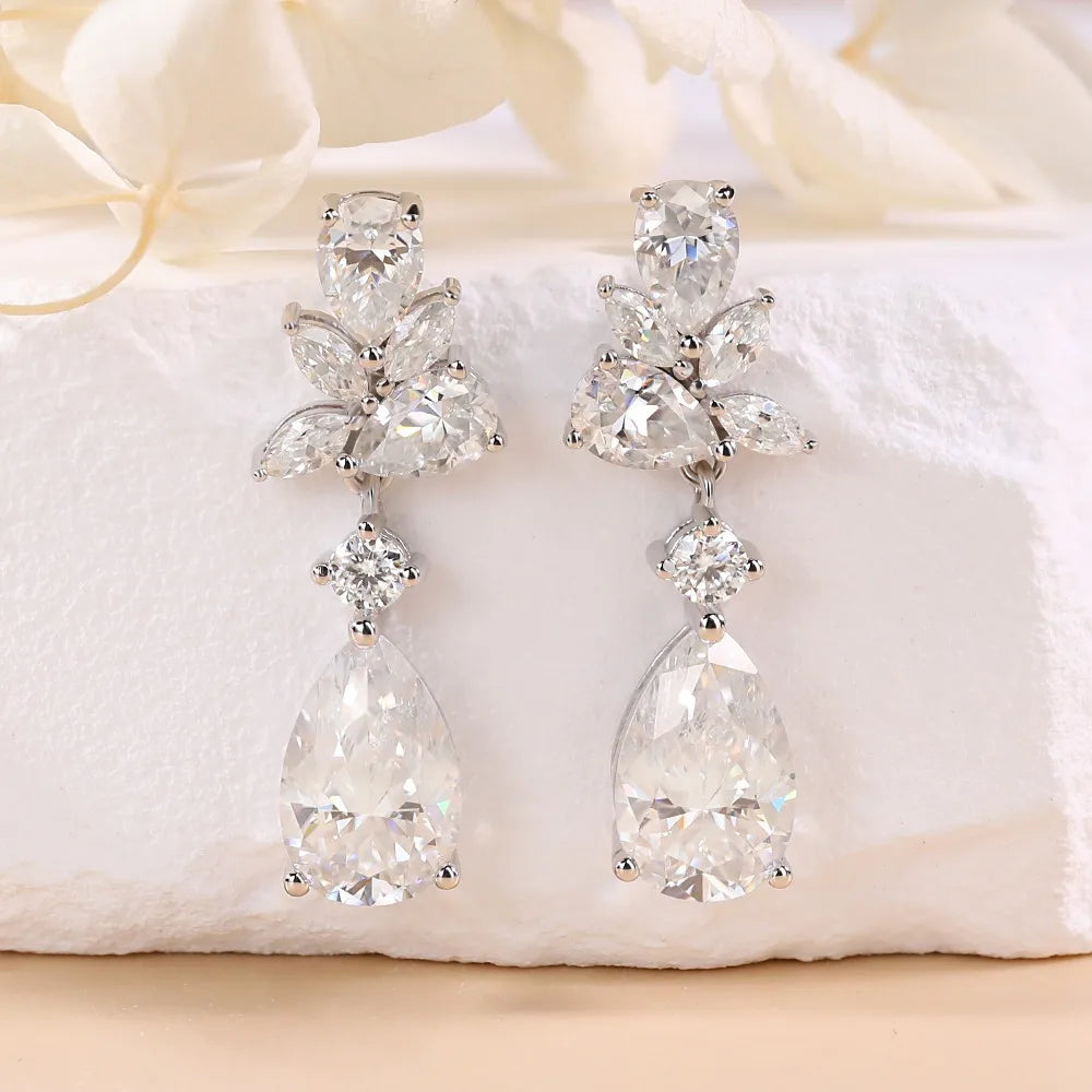 LinkerLove Moissanite Water Drop Pendant Earrings Real 925 Sterling Silver Earrings for Women Engagement Wedding Fine Jewelry