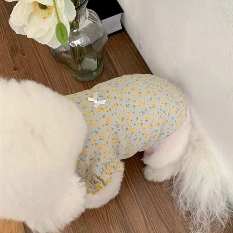 Pet Dog Vest Summer Puppy Clothes Cute Floral Flying Sleeves Dog T-Shirt Chihuahua Pug Bichon Cat Dog Apparel Dog Girl Clothing
