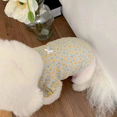 Pet Dog Vest Summer Puppy Clothes Cute Floral Flying Sleeves Dog T-Shirt Chihuahua Pug Bichon Cat Dog Apparel Dog Girl Clothing