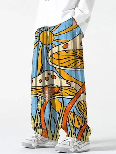 Full Length Wide Leg Pants Printed Colorful Mushroom Hipster Harajuku Summer Trousers Streetwear Sweatants Men Women Clothing