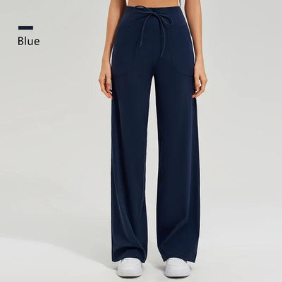 Women's High Waist Yoga Pants Gym Loose Running Yoga Pants Double Side Brushed with Pockets Pants Ties