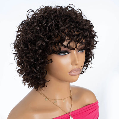 Short Curly Human Hair Wigs for Black Women 8 inch Short Curly Wigs for Black Women No Lace Front Human Hair Wigs (WIG P4/27)