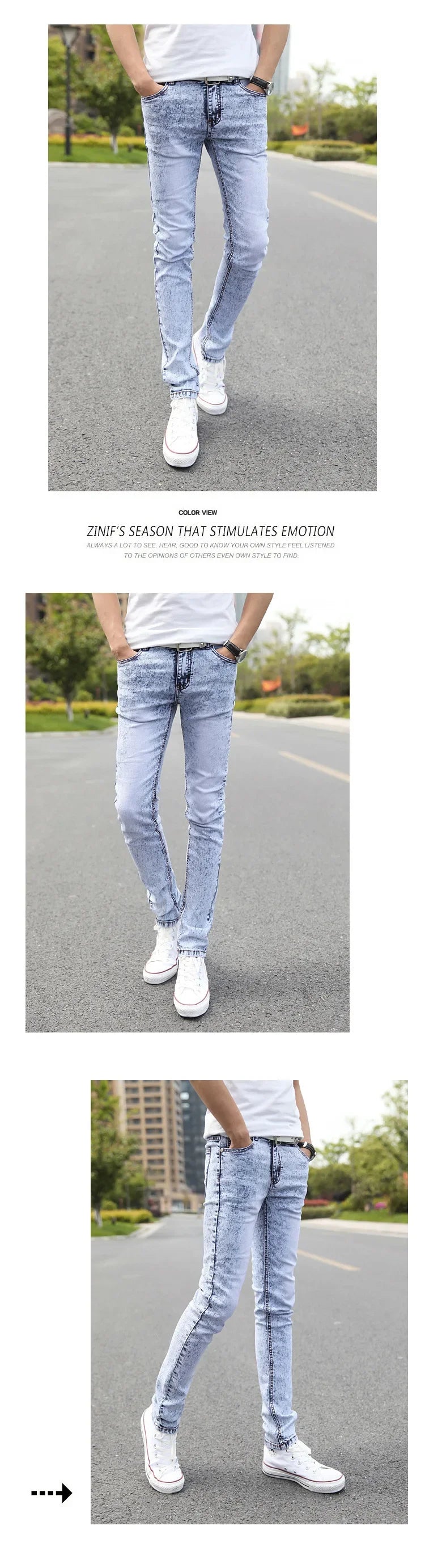 2024 New Men Stretch Skinny Jeans Male Designer Brand Super Elastic Straight Trousers Jeans Slim Fit Fashion Jeans , Sky blue