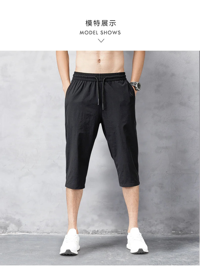 Summer Cropped Trousers for Men, Ice-Feel Breathable Stretch Trousers, Casual Versatile Shorts