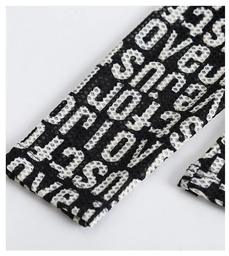 Printed Waffle Mesh T-shirts For Women New Autumn Slim-fit Base Half High Neck Strech Basic Tops Female