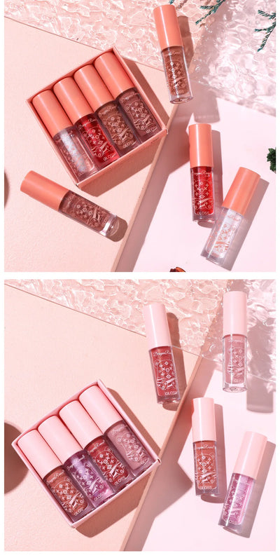 4 PCS Lip Ink Oil Set Hydrating Lip Gloss Pack Kit Moisturizer Waterproof Lip Tint Korean Makeup For Women Cosmetics