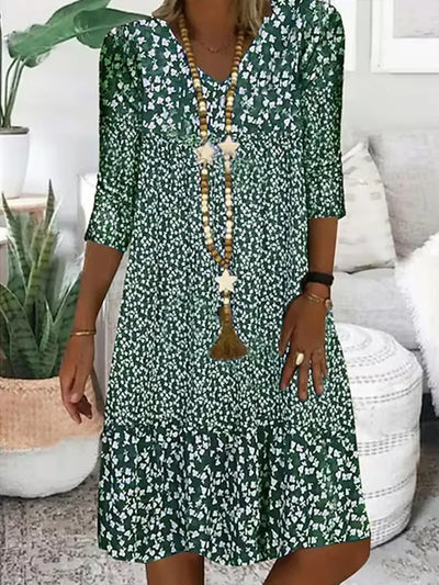 Summer Women Dress Print V-neck Loose Midi Casual Oversize Dresses Female Summer New Elegant Fashion Beach Ladies Clothes