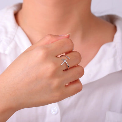 Cazador Christian Cross Open Rings for Women Stainless Steel Christian Jewelry Adjustable Finger Rings Birthday Valentine Gift
