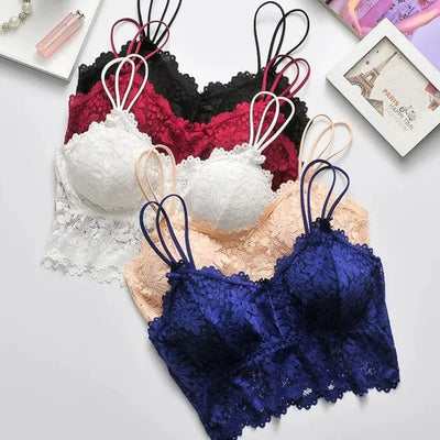 Women's Lace Bra Sexy Hollow Out Flower Underwear Bralette Wireless Push Up Breathable Strap Padded Vest Lingerie