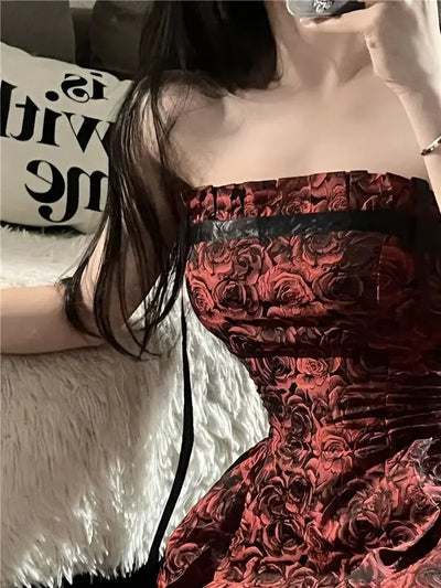 Elegant Summer Dress for Petite Women with Embossed Sculpted Waist and Flared Skirt High-End Fashion Chic Pure Desire Look 2025