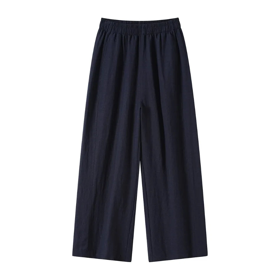 New Wide-leg Pants Women Clothing Summer Thin Loose Straight Casual Pants Solid High Waist Drape Nine-point Literary Pants
