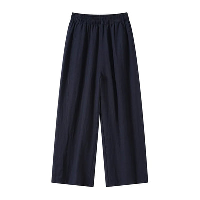 New Wide-leg Pants Women Clothing Summer Thin Loose Straight Casual Pants Solid High Waist Drape Nine-point Literary Pants
