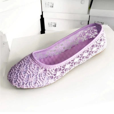 Women Fashion Lace Slip On Cut Outs Bow Ballet Breathable Flats Shoes